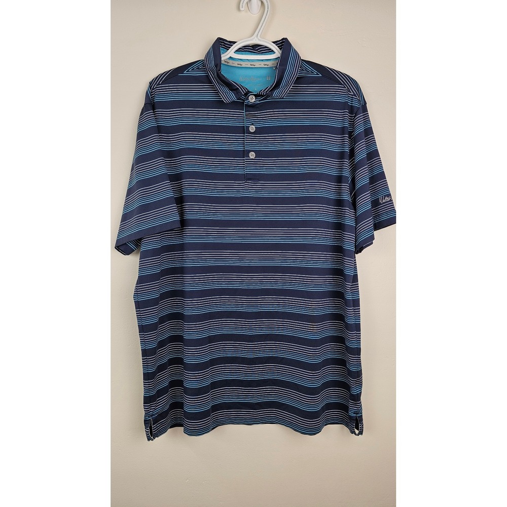 Walter Hagen Polo Shirt Mens Large Blue Striped Short Sleeve Performance Golf